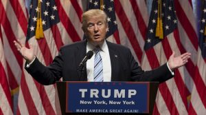 New York, NY USA - July 16, 2016: Donald Trump speaks during introduction Governor Mike Pence as running for vice president at Hilton hotel Midtown Manhattan