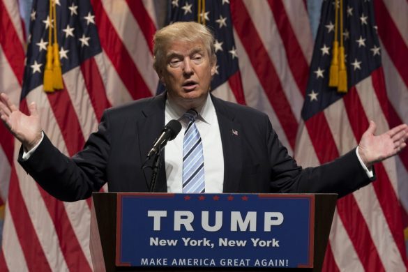 New York, NY USA - July 16, 2016: Donald Trump speaks during introduction Governor Mike Pence as running for vice president at Hilton hotel Midtown Manhattan