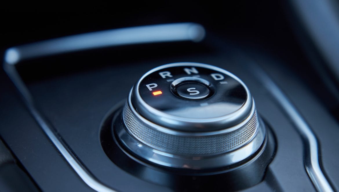 Automatic transmission gearshift stick. Modern car interior