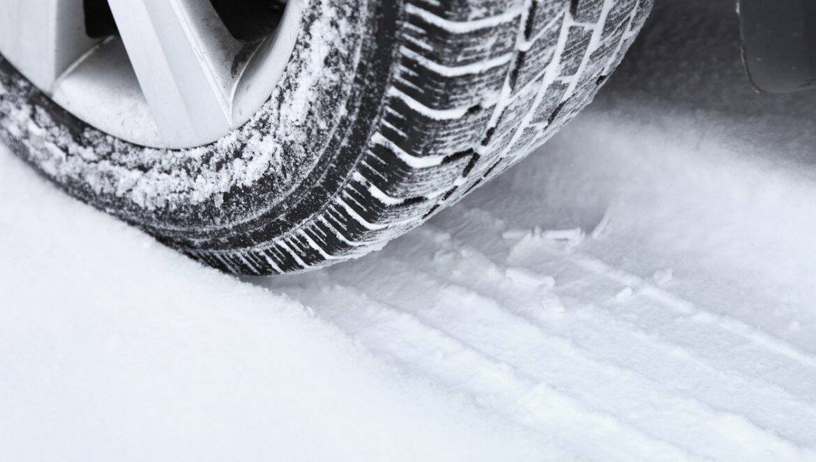Winter tire in the snow.