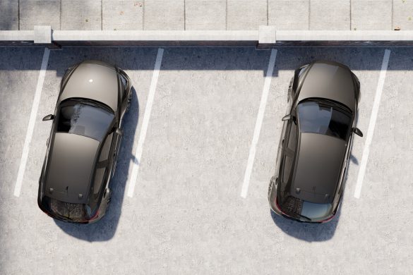 3D Rendering. Empty parking lots, aerial view.