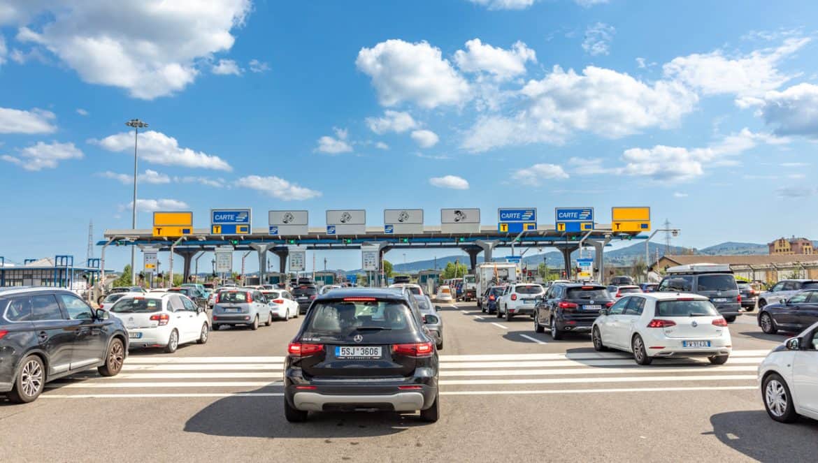 Florence, Italy - July 6, 2024: toll station at Highway in Florence, Italy.