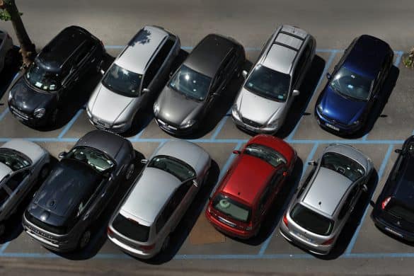Top view of a car in a parking lot in a italian town