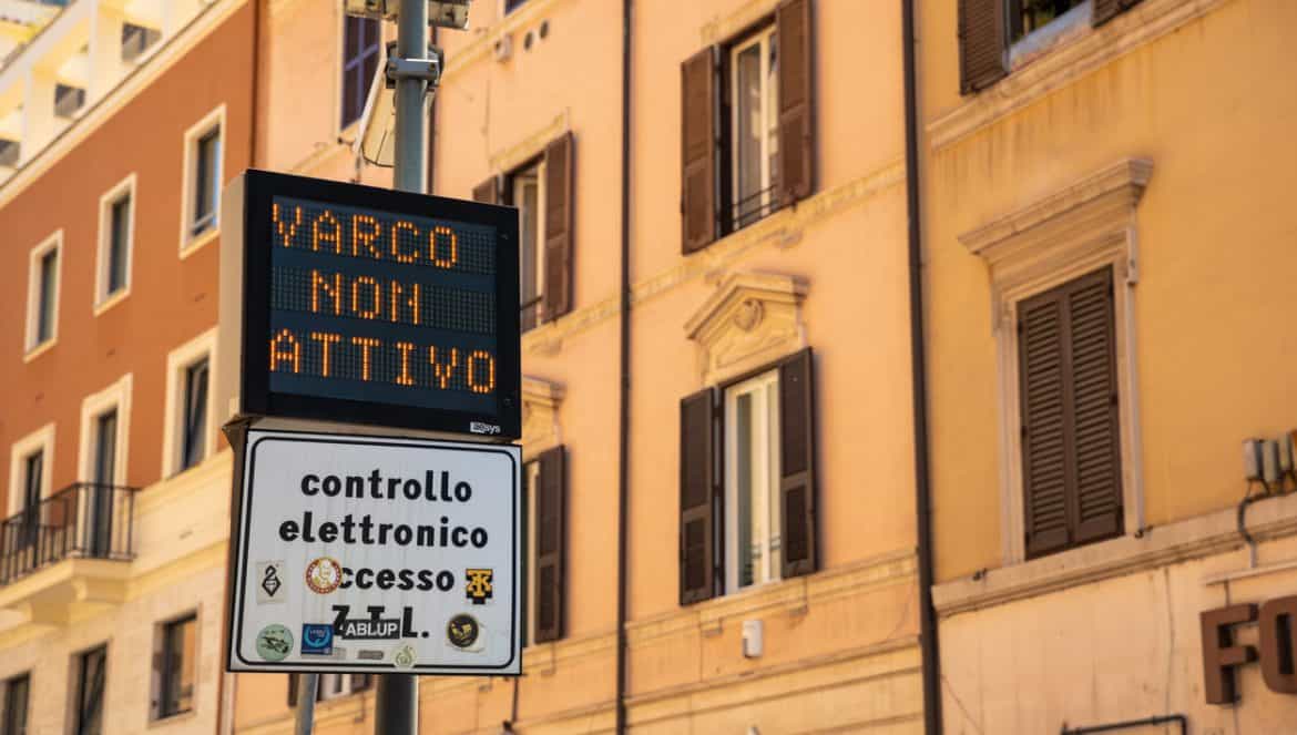 Rome, Lazio, Italy - June 25 2020: Italian Zona Traffico Limitato street sign in Rome, restricted driving zone in Old City Center